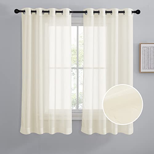 NICETOWN Crushed Sheer Curtains 63 inch Long, Grommet Crinkled Voile Sheer Light and Airy Drapes Window Treatment for Kitchen/Bedroom/Bathroom (52 inch Wide Each Panel, Beige, 2 Pieces)