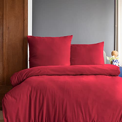 Komfortec Premium Bed Linen 155 x 200 cm Duvet Cover + 80 x 80 cm 2 Pillowcases Brushed 100% Polyester Microfibre 120 g/m², 3-Piece Super Soft Bedding Set, KMF Duvet Cover 155 x 200 + 80 x 80 cm, Red