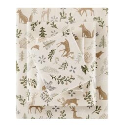 SLEEP PHILOSOPHY True North 100% Cotton Flannel Sheets Twin Size, Cozy Flannel Sheet Set Brushed for Extra Softness, Heavyweight Novelty Print Warm Flannel Bedding Set, Tan Woodland Winter 3 Piece