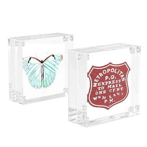 Hongtuocb Mini Clear Picture Frame 2x2 inch, Magnetic Acrylic Frame Double Sided Wallet Small Desktop Display Block Photo Frame for Home Office Wedding (2 Pack)