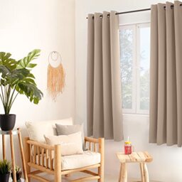 ED ENJOY HOME Thermal Blackout Curtain Natural Beige 135 x 180 cm, Metal Eyelets, Anti-Heat, Anti-Cold, for Bedroom and Living Room