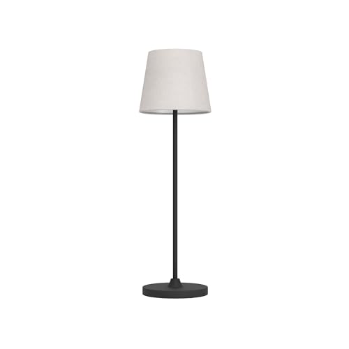 Eglo Cordless LED Table lamp Leonero, Wireless Battery Bedside Light, USB Rechargable Indoor Lighting, Metal with lampshade, Black Beige, Touch dimmable, Warm - Neutral White