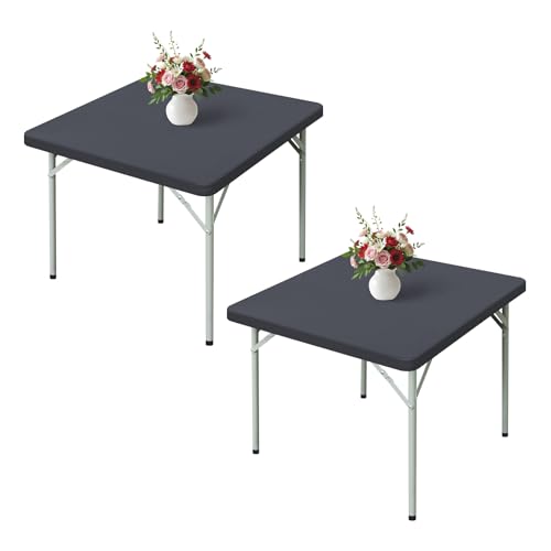 Wolkemer 2 Pack Fitted Square Tablecloth 34x34 Inch Elastic Table Cloth - Grey Spandex Stretch Table Cover, Machine Washable Table Cloth, Topper Cap for Wedding Party Picnic Dining Indoor Outdoor