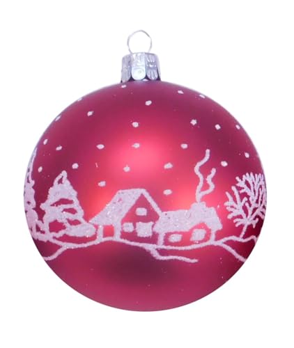Ornex Ornamental Set (Diameter 8 cm) Made of Hand-Blown and Decorated Glass for Christmas Tree, Red, 3 Balls Diameter 8 cm, 3 Pieces