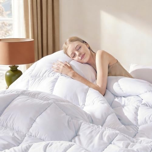 DOWNCOOL Comforters King Size, Duvet Insert,White All Season Lightweight Quilt, Down Alternative Hotel Comforter with Corner Tabs (White, King 102x90 Inches)