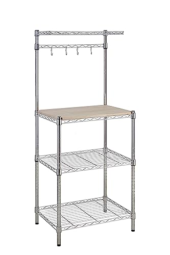 Amazon Basics Kitchen Storage Baker's Rack with Wood Table, 61 cm Wide, Chrome/Beige