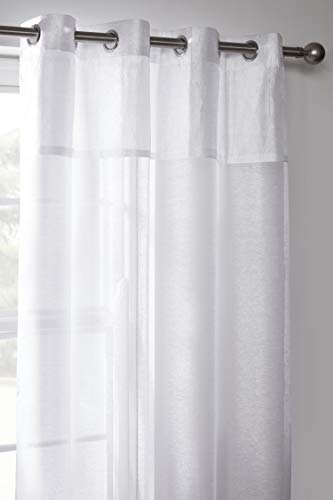 "Emma Barclay Elegance - Eyelet Voile Curtain Panel with Crushed Taffeta Border in White - Width 53 x Drop 72"" (135 x 183cm)"