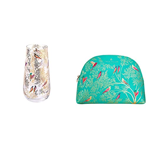 Sara Miller SM79259-XD Portmeirion Medium vase Chelsea Collection Bird in Tree, Porcelain & Sara Miller Cosmetic Bag, Green, Large