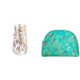 Sara Miller SM79259-XD Portmeirion Medium vase Chelsea Collection Bird in Tree, Porcelain & Sara Miller Cosmetic Bag, Green, Large