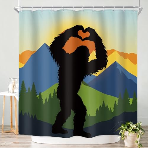 "Mountain Rustic Monkey Sunrise Wild Animal Bathroom Shower Curtain Set - 72""W x 72""L shower curtain??? Silhouette Shadow: HD waterproof print, quick-dry cloth, free hooks for easy installation."