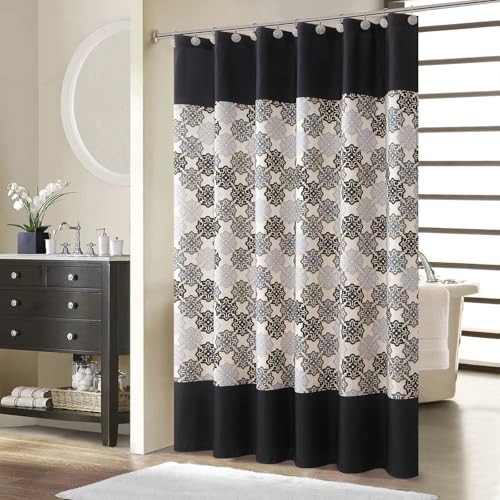 "BESTRIPES Fabric Shower Curtain 78 Inches Long, Black Beige Grey Boho Medallion Print Shower Curtains for Bathroom, 72"" W x 78"" H"