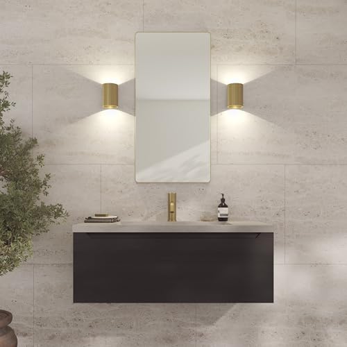 Loevschall Refine Gold Wall Mirror with Frame 45 x 90 cm Decorative Mirror for Bathroom, Living Room, Bedroom & Hallway Minimalist & Stylish Brushed Brass Mirror