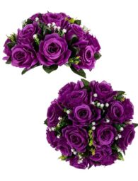 BLOSMON Flower Centerpieces for Tables Wedding 2 Pcs Purple Fake Flowers Rose Arrangement Bouquet Floral Centerpiece Balls Artificial Wedding Center Pieces of Valentines Day Home Party Decor