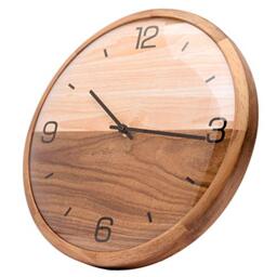 "Driini Analog Dome Glass Wall Clock (12"") - Pine Wood Frame with Two-Tone Wooden Face - Battery Operated with Silent Movement - Large Decorative Clocks for Classroom, Office, Living Room, or Bedrooms"