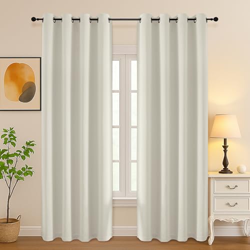 Simplebrand Natural Curtains for Bedroom Living Room 90 Inches Long 2 Panels Set, Room Darkening Thermal Insulated Curtains & Drapes, Solid Grommet Noise Reducing Window Treatment, W50 x L90 Inch