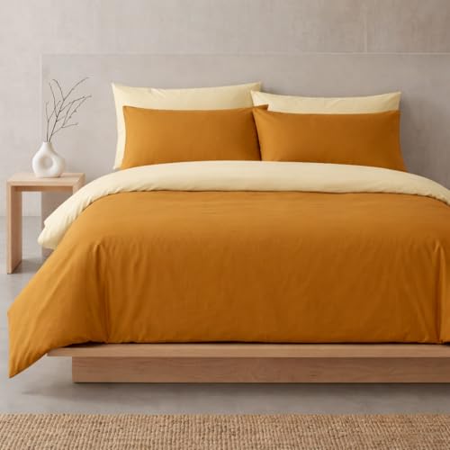 Sono a casa - Duvet Cover Set, 1 Fitted Sheet 250 x 200 cm and 2 Pillowcases 50 x 80 cm - 100% Soft Microfibre Plain Double, Durable, Non-Iron (Yellow, Double)