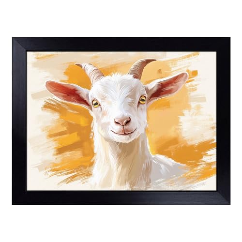 Lap Tray with Bean Bag Cushion, Cute Goat - Handmade in the UK, Raised Wooden Edge, Padded Cushion, Heat-Resistant Wipe-Clean Surface, for Meals, Laptops and Crafts