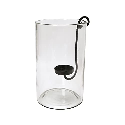 "Creative Co-Op Glass Hurricane with Metal Candle Holder, Black Candleholders, 8"" L x 8"" W x 13"" H"