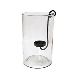 "Creative Co-Op Glass Hurricane with Metal Candle Holder, Black Candleholders, 8"" L x 8"" W x 13"" H"