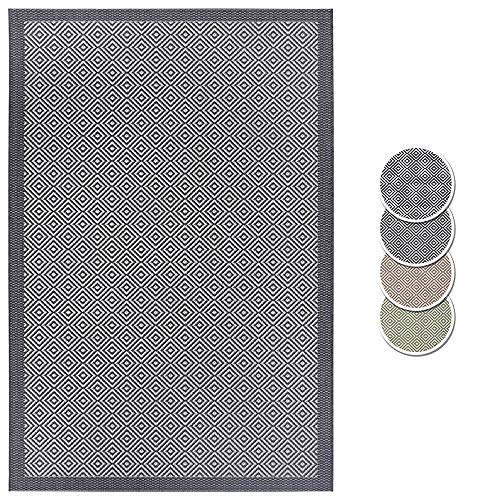 Hanse Home Jakarta Flat Weave Indoor and Outdoor Rug, Weatherproof, Modern Geometric Diamond Pattern Design for Living Room, Bedroom, Balcony, Patio, Garden - Grey/Cream, 120 x 170 cm