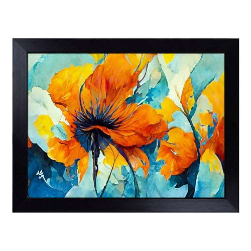 Lap Tray with Bean Bag Cushion, Flowers Abstract - Handmade in the UK, Raised Wooden Edge, Padded Cushion, Heat-Resistant Wipe-Clean Surface, for Meals, Laptops and Crafts