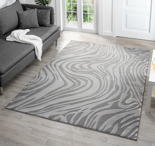 Rugs by Desire Vellure Modern Indoor Living Room Area Rug Embossed Cut-Shrink Pile with Metallic Sheen Jute Backing Living Room - Bedroom Hallway Carpet Marble Anthracite 60x220 cm