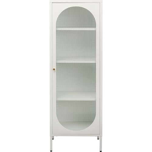 Kare Design Glass Cabinet Naxos, White, 150x50 cm, Shelf with Storage, Organization for Books, Steel Frame with Glass Door, Minimalistic Country House Style