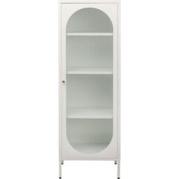 Kare Design Glass Cabinet Naxos, White, 150x50 cm, Shelf with Storage, Organization for Books, Steel Frame with Glass Door, Minimalistic Country House Style