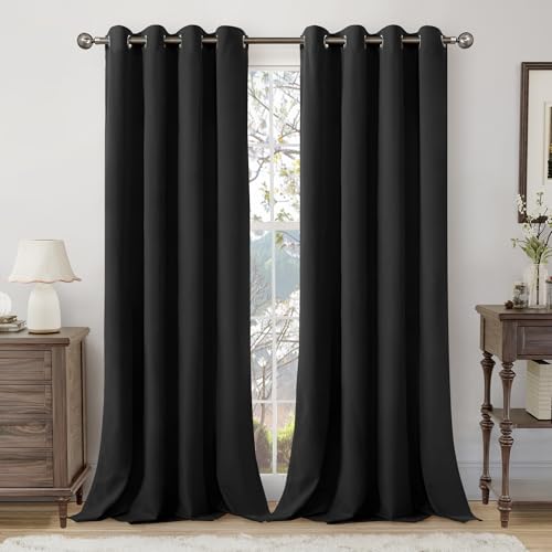 YoungsTex 96 Inches Long Velvet Blackout Curtains 2 Panels for Bedroom Grommet Black Thermal Insulated Drapes for Living Room Privacy Darkening Shading Floor Length, 2 Panels, 52 X 96 Inch