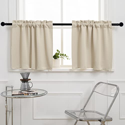 "Pickluc Cafe Curtain (Half Window Curtain) 24 Inches Length, Rod Pocket Kitchen Curtain, Short Blackout Curtain for Small Window, 30"" Wide and 24"" Long, 2 Panels, Ivory"