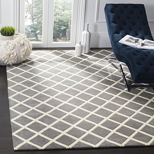 Safavieh Contemporary Indoor Hand Tufted Rectangle Area Rug, Chatham Collection, CHT718, in Dark Grey / Ivory, 122 X 183 cm for Living Room, Bedroom or Any Indoor Space