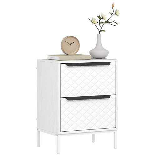 HOMCOM Chest of Drawers, Dresser with 2 Fabric Drawers, Bedroom Storage Unit with Aluminium Handles and Wood-effect Top for Living Room, Hallway, Entryway, White