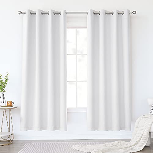 KEQIAOSUOCAI Greyish White Blackout Curtains 72 Inch for Bedroom - Grommet Room Darkening Thermal Insulated Draperies for Living Room, 2 Panels, White, 52Wx72L