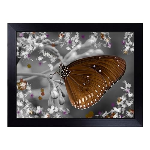 Lap Tray with Bean Bag Cushion, Flower And Butterfly - Handmade in the UK, Raised Wooden Edge, Padded Cushion, Heat-Resistant Wipe-Clean Surface, for Meals, Laptops and Crafts