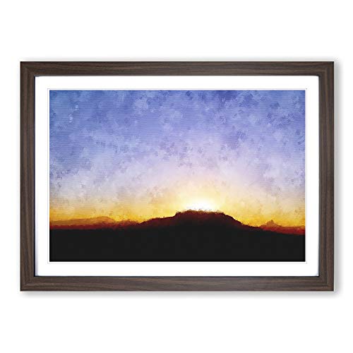 Table Mountain at Sunset Painting Framed Print - A2 Walnut Framed Wall Art - Ready to Hang - Modern Landscape Picture - Living Room Bedroom Lounge Office