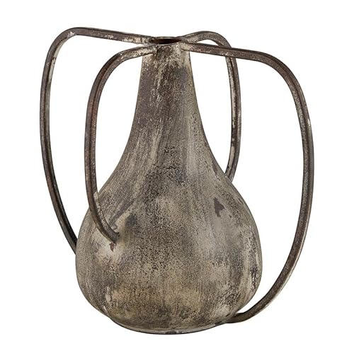 "47th & Main Rustic Metal Pot 4-Handled Vase for Home Décor, 9"" L x 6 W x 8"" H, Brown"