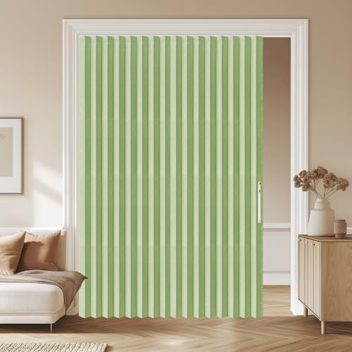 AJAZZ 100% Blackout Curtains Magnetic Door Curtain Invisible Folding Door for Bedroom Living Room Doorway Curtain Sets Included Tracks (1 Pack, 73W x 79 L, Green)