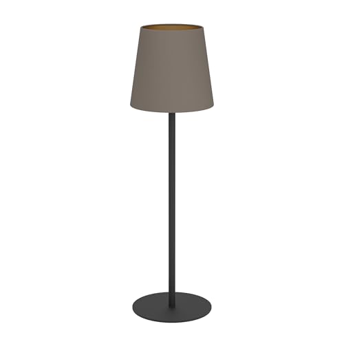 Eglo Table Lamp Fiorana, Bedside Light with Fabric Lampshade, Fixture for Living Room and Bedroom Made of Black Metal Brown Gold Textile, E14 Socket