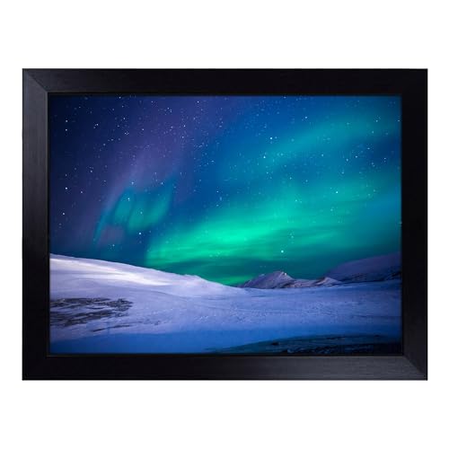 Lap Tray with Bean Bag Cushion, Aurora Northern Lights Iceland - Handmade in the UK, Raised Wooden Edge, Padded Cushion, Heat-Resistant Wipe-Clean Surface, for Meals, Laptops and Crafts
