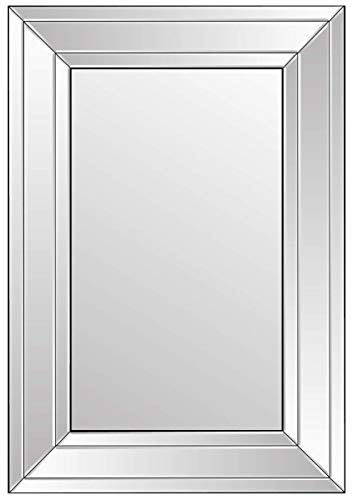 MirrorOutlet Small Black and Silver Modern Bevelled Venetian Mirror, 100x70,Frameless,YC079-Bath