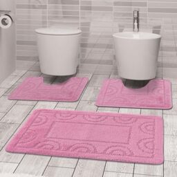 Comart, Nicole Synthetic Fabric Bath Mat, Non-Slip Backing, Pink, Set of 3