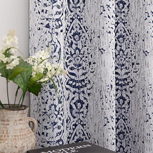 72 Inch Curtains for Living Room,Grommet 50% Heat Blocking Coastal Unique Moroccan Patterned Print Blackout Curtains 72 Inches Long for Bedroom 2 Panels Set,Navy Blue