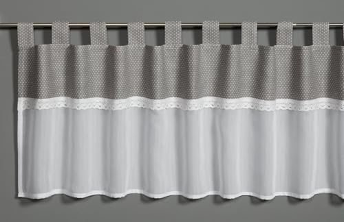 Gardinia Bistro Curtain Cotton Style with Headboard Dots Silver Grey 135 x 45 cm