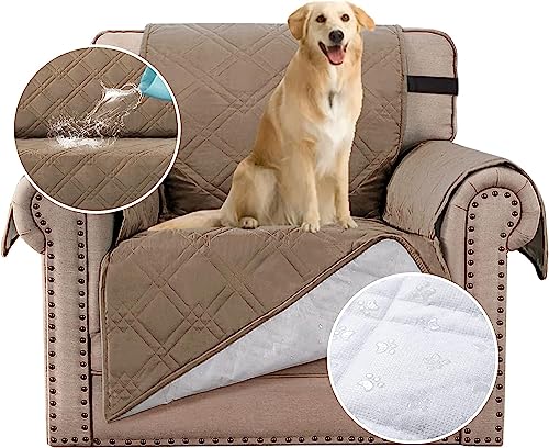 "BellaHills 100% Waterproof Chair Covers for Living Room Armchair Covers for Dogs/Pets Leather Couch Cover Furniture Chair Protector with Non-Slip Strap,Machine Washable (Chair 21"", Taupe)"