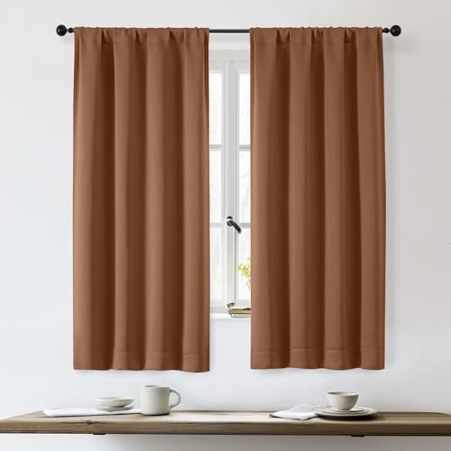 OWENIE Sally Sun Baked Blackout Curtains for Bedroom 63 Inch Length 2 Panels, Solid Thermal Insulated Energy Saving Rod Pocket Window Treatment Curtains Blackout Drapes, W40 x L63 Inch, Sun Baked