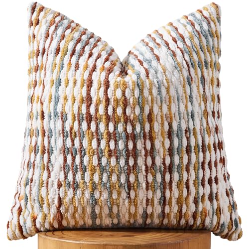AmHoo Boho Chenille Pillow Cover Decorative Tufted Pillowcase for Couch Bed Sofa Bedroom Living Room Modern 18 x 18-Inch Brown