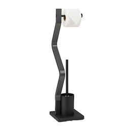 Relaxdays WC Set, Standing Toilet Paper, Brush with Holder, Bathroom Accessory, 75 x 18.5 x 18.5 cm, Black/Grey, Steel