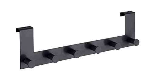 Wenko Celano Coat Rack with 6 Hooks Made of Varnished Steel for Door Rebate Thickness up to 2 cm, Heavy Quality, 39 x 11 x 5.5 cm, Black, 39 x 11 x 5,5 cm