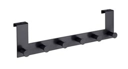 Wenko Celano Coat Rack with 6 Hooks Made of Varnished Steel for Door Rebate Thickness up to 2 cm, Heavy Quality, 39 x 11 x 5.5 cm, Black, 39 x 11 x 5,5 cm