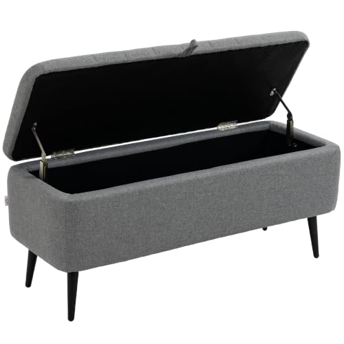 HOMCOM Storage Ottoman with Flip Top, Steel Legs, for Bedroom, Grey